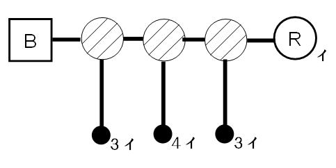 例)４路スイッチとランプの単線図