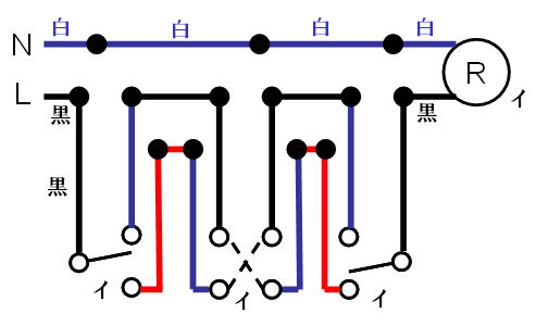 例)４路スイッチとランプの単線図から複線図への変換手順�C