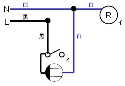 例)単極スイッチとランプの単線図から複線図への変換手順�B