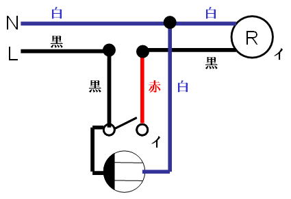 例)単極スイッチとランプの単線図から複線図への変換手順�C